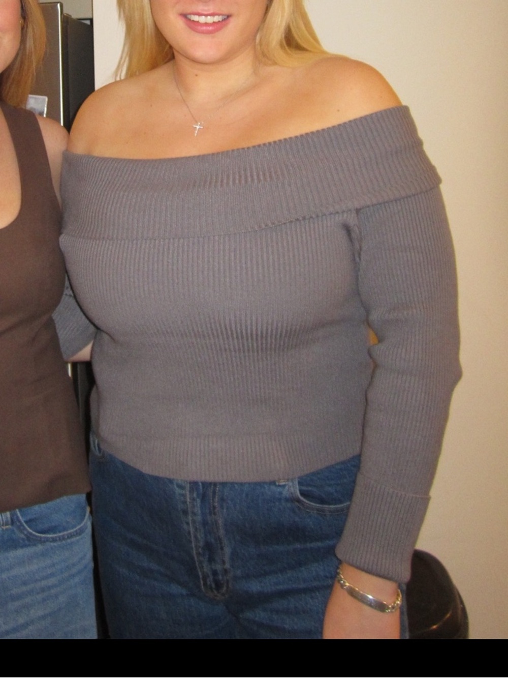 Forever 21 off the shoulder grey shoulder top